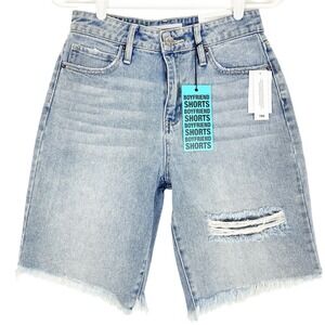 YMI Women's Boyfriend Denim Shorts Size 3/26 Distressed High Rise Cotton Blue